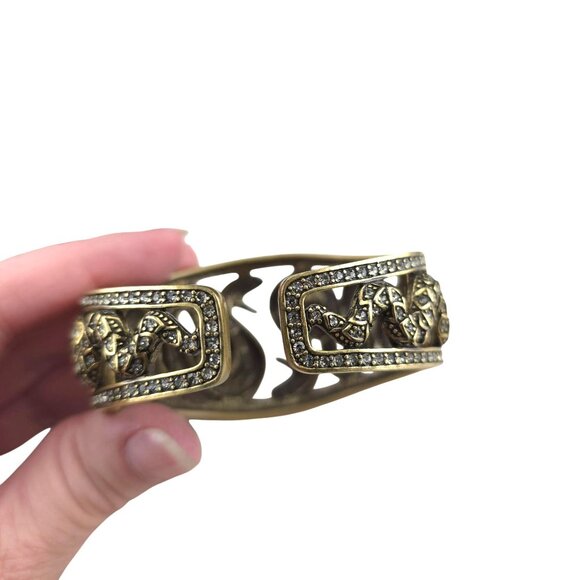 Heidi Daus Double Dragon Snake Clamper Gold-Tone Rhinestones Hinged Bracelet - Picture 7 of 12